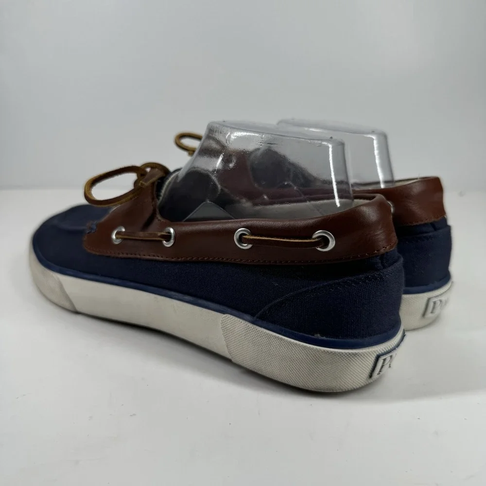 Polo Ralph Lauren Rylander Men's US 9D Navy/Tan Canvas Leather Boat Deck Shoes